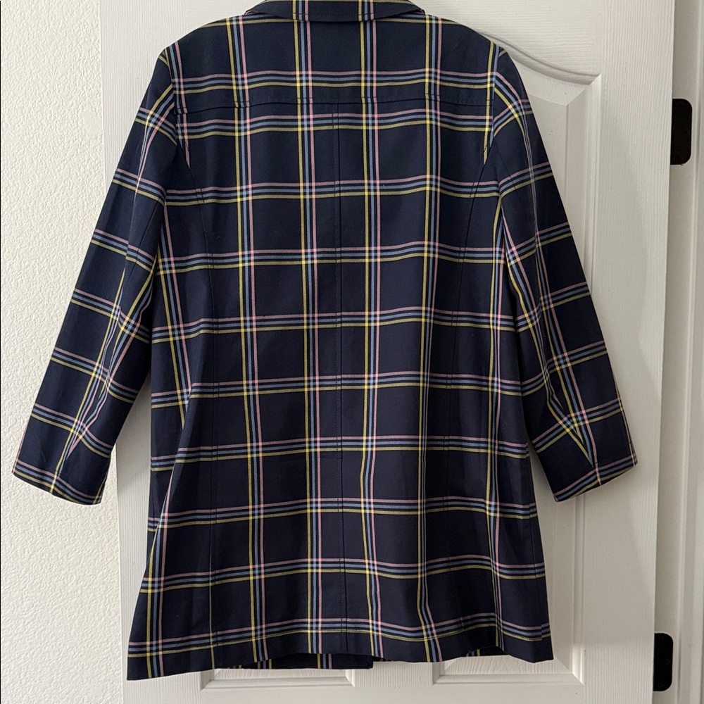 Talbots Navy Plaid Coat with Colorful Stripes - Picture 3 of 7